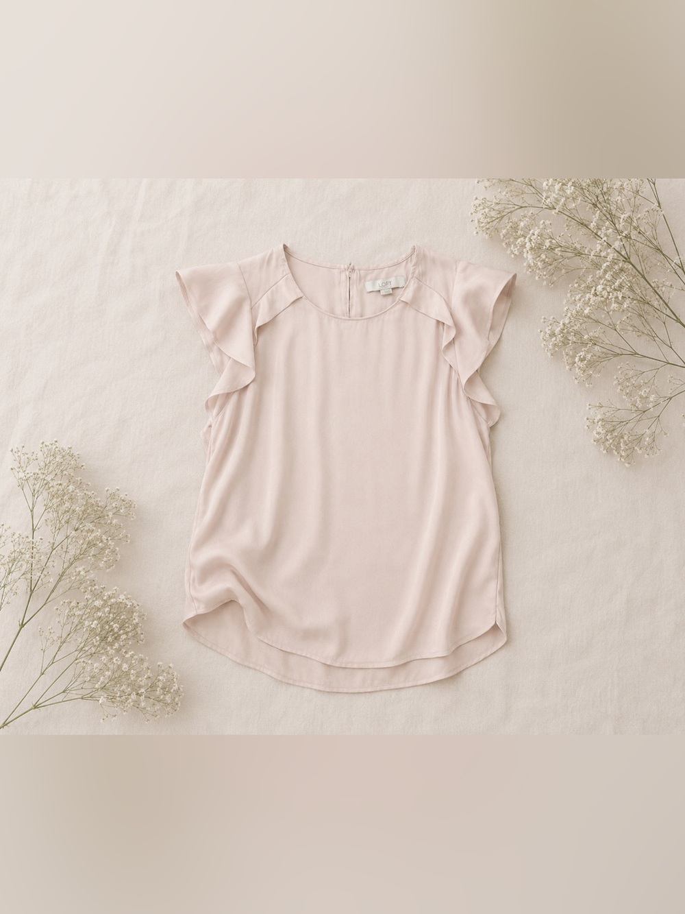 LOFT Blush Pink Silky Babydoll Blouse | Flutter Sleeve | Size M